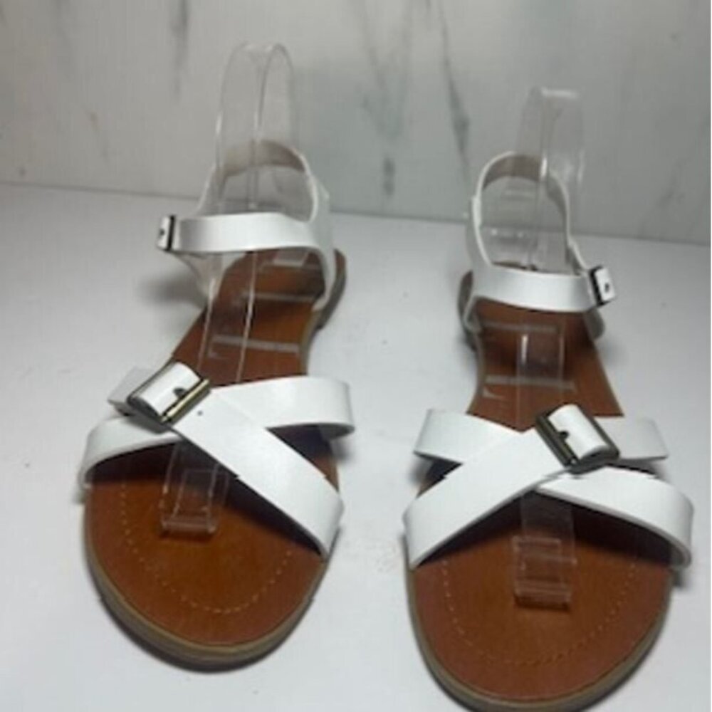 Elle Womens Sandal 9M White Leather Crisscross Strappy Adjustable Ankle Buckle
